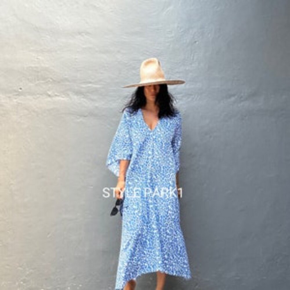 Blue and White Animal Print Kaftan Dress by stylepark1